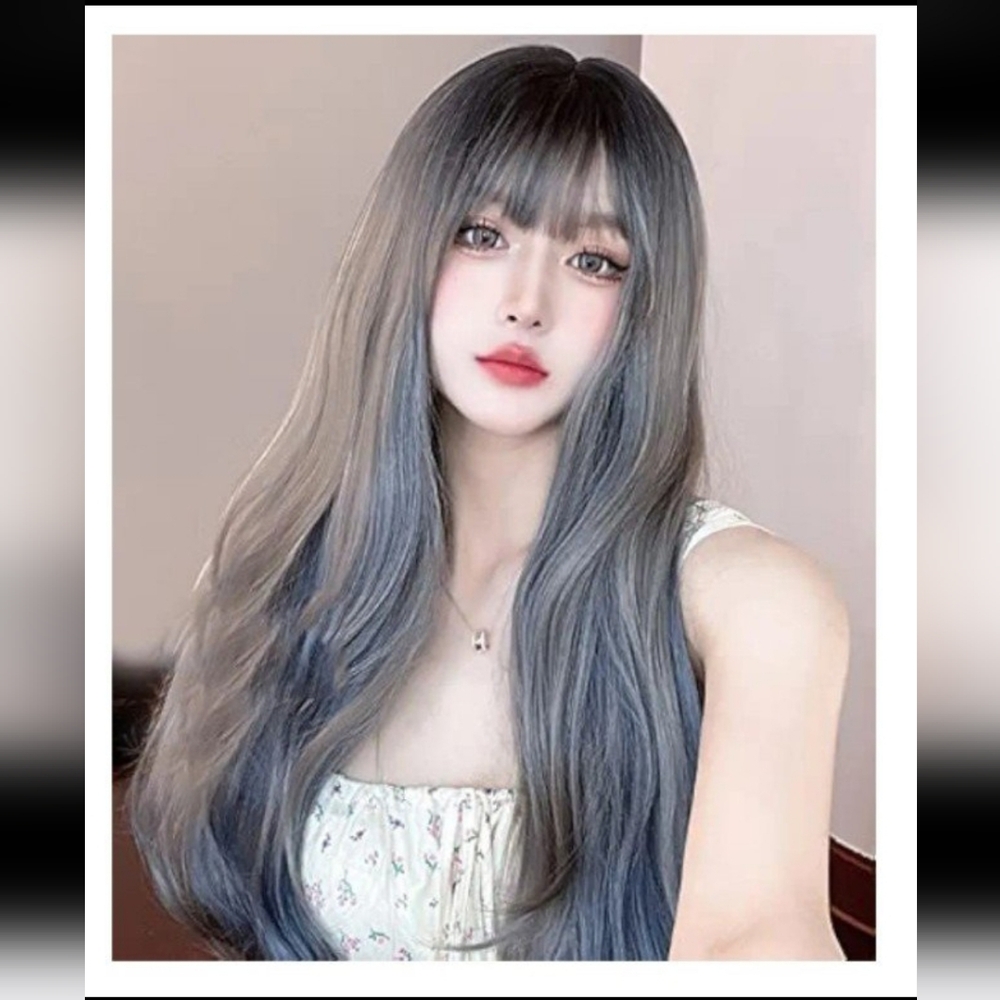 Gray Blue Gradient Long Curly Synthetic Hair Lolita Japanese Cosplay Party